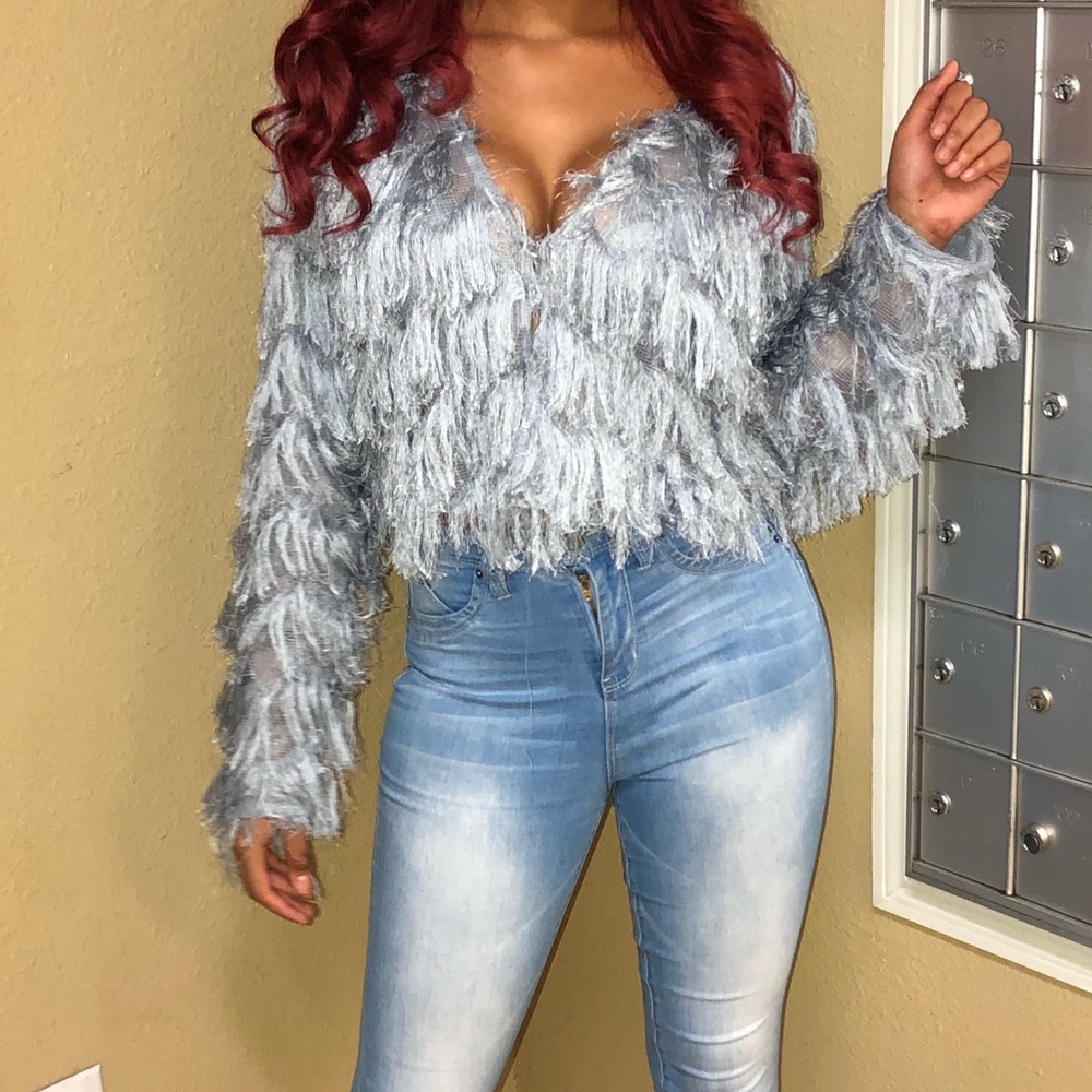 Silver shaggy sweater
